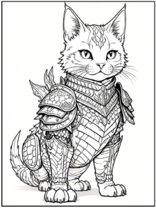 Cat Wearing a Dragon Armor Coloring Pages